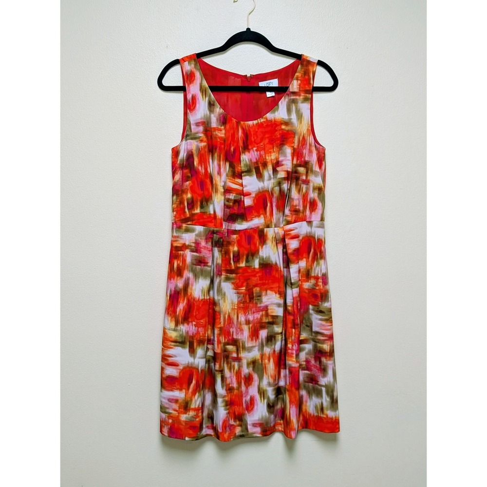 Loft Size 10 Abstract Brushstroke Sleeveless Sheath Dress Red Multi